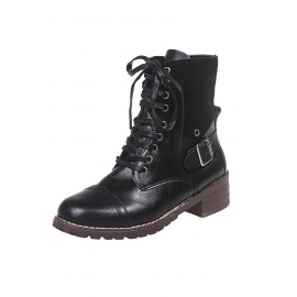 Retro Stitching Lace-up Zipper Boots