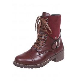 Retro Stitching Lace-up Zipper Boots