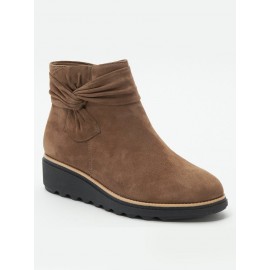 Comfortable Soft Leather Bow Round Toe Low Heel Booties