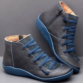 Women Lether Fall Flat Heel PU Boots
