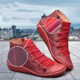 Women Lether Fall Flat Heel PU Boots