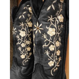 Square Toe Embroidered Western Cowboy Boots Chunky Heel Boots