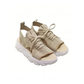 Breathable Hollow Out Lace Up Front Slip On Sports Sandals