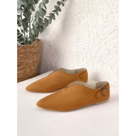 Vintage Casual V-Buckle Flat Shoes
