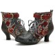 Embossed Splicing Tribal Pattern Buckle Deco Lace-up Zipper Warm Lined Ankle Boots